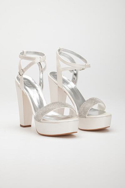 LİLLA Women's High Platform Stone Back Open Heeled Shoes