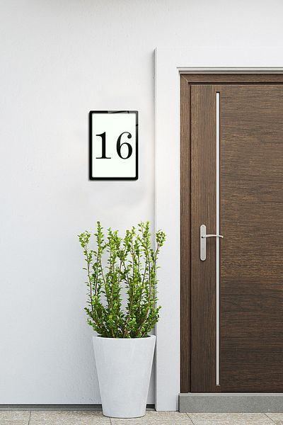 Decorita Glass Door Number - Glass Direction Sign| Number 16| Black Text| 14.8cm X 21 cm