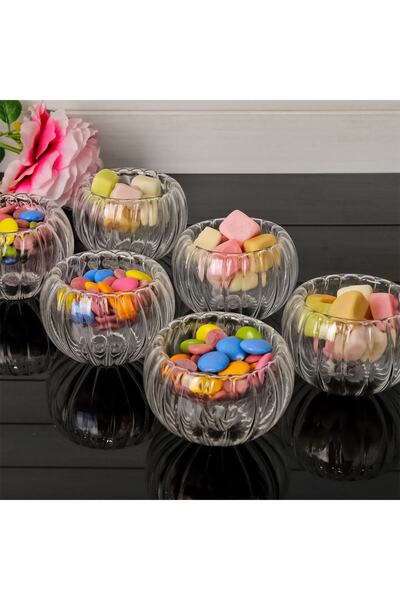 HomeTarz Glass Turkish Delight Bowl Snack Bowl Double Wall Striped Patterned 6 Pieces 50 ml