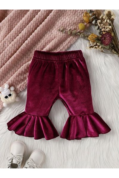 ASIA GİYİM Baby Girl Flounced Velvet Trousers
