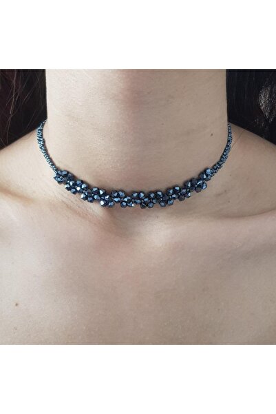 Handmade By HLY Anthracite CrysTal Stone DeTailed Handmade Choker Necklace