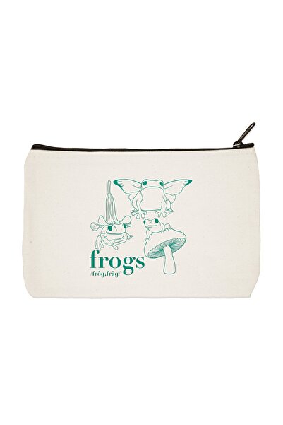 designedfy Чанта за грим, калъф за моливи, чанта от плат с щампа на жаби
