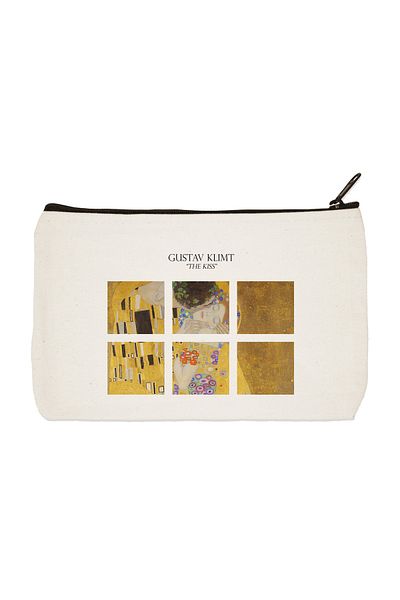 designedfy Clutch Gustav Klimt Kiss Printed υφασμάτινη τσάντα μακιγιάζ, θήκη για στυλό, τσάντα