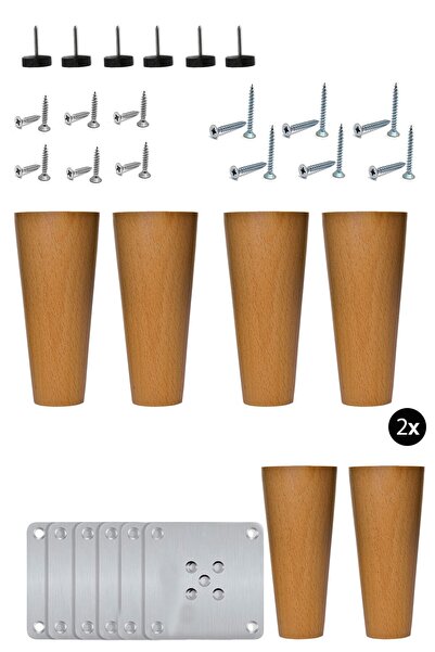 Bestekar Wooden Flat Conical Leg - 18 Cm Light Oak - 8 Pieces + 2 Pieces Medi...