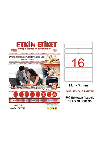 ETKİN ملصق ليزر Yn5016 16 قطعة بيضاوي أبيض 99,1x34