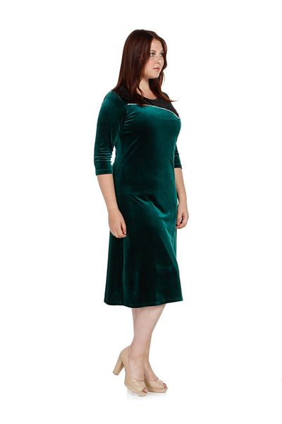 Nidya Moda Women's Green Stone Stripe Velvet Evening Dress 4073Y