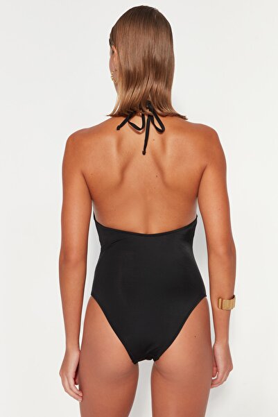 Trendyol Collection Black V-Neck Regular Leg Swimsuit TBESS23MA00272