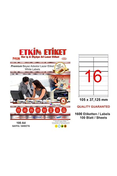 Yn5026 Laser Etiket 16 Lı 105x37,125 Beyaz Düz