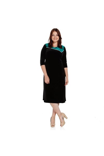 Nidya Moda Women's Black Stone Stripe Velvet Evening Dress 4073S