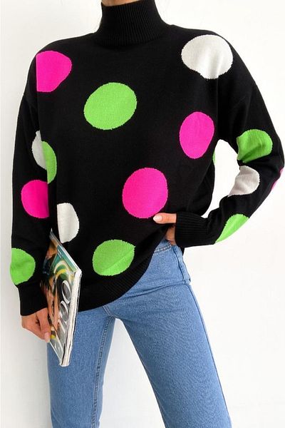 FEMELLE Pulover oversize pentru damă, noul sezon, colorat cu buline, mărime standard