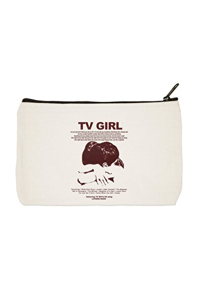 designedfy Clutch Tv Girl 2 Baskılı Bez Makyaj Çantası, Kalemlik, El Çantası