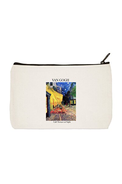 designedfy Pochetă Van Gogh Caffe Terrace Geantă de machiaj din pânză imprimată, Suport stilou, Geantă de mână