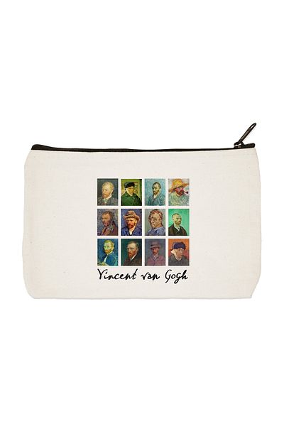 designedfy Clutch Vincent Van Gogh Αυτοπροσωπογραφία Κολάζ τυπωμένη υφασμάτινη τσάντα μακιγιάζ