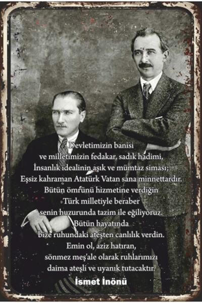 Ismet Inönün's Atatürk Text Retro Wooden Poster