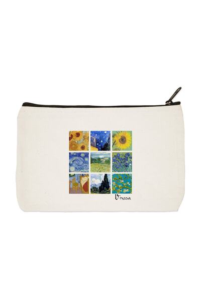 designedfy Clutch Van Gogh Collage Art Baskılı Bez Makyaj Çantası, Kalemlik, ...