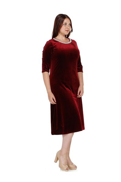 Nidya Moda Women's Burgundy Pearl Velvet Evening Dress 4074B