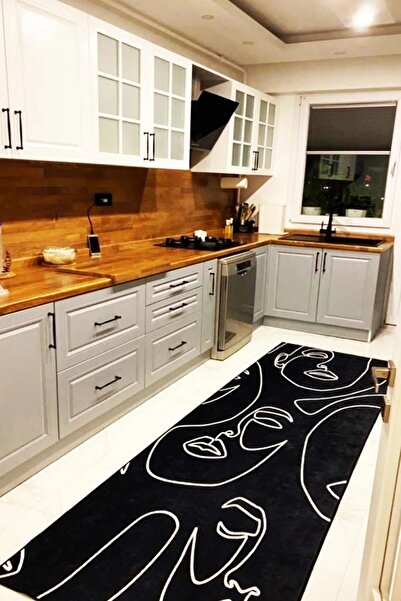 Arrosa Home Dijital Baskı Yıkanabilir Kaymaz Taban Siyah Beyaz Figürlü Mutfak...