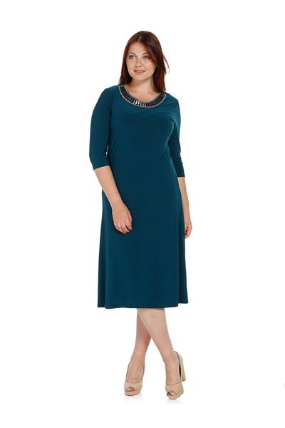 Nidya Moda Women's Green Jewelled Rail Collar Evening Dress 4079Y