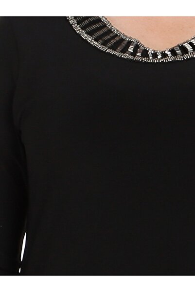 Nidya Moda Kadın Siyah Ray Yaka Abiye Elbise 4079S