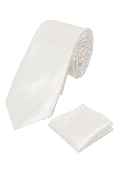SIRRI Boy's Plain Satin White Tie and Handkerchief Set 03-14 Years Single Size 120x5cm