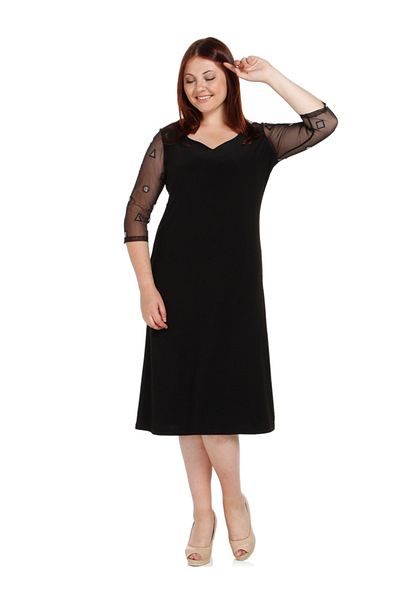 Nidya Moda Women's Black Sleeve Mirror Tulle Evening Dress 4082S