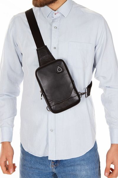 Newish Black Men's Genuine Leather Crossbody Shoulder Bag with Phone Compartment and Headphone Outlet (Daily Useful)