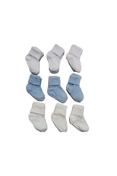 ESES BEBE White Blue Cream 9 Pack Baby Curly Socks