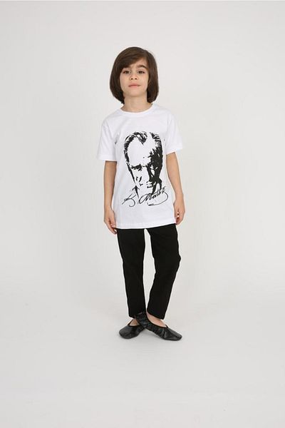 FATELLA Boy's Short Sleeve Ataturk Printed T-shirt Linen Trousers Suit School Performance 23 April 29 October