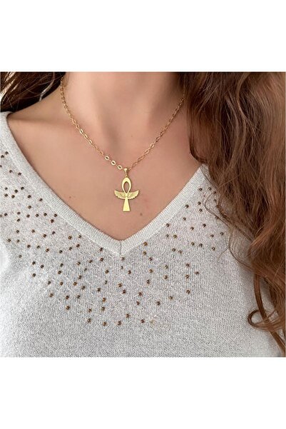 Serline Desing 925 Ayar Gümüş Gold Rengi Ankha Kuşu Kolye