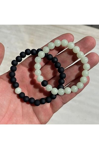 kadmur Glow in the Dark Cat's Eye and Onyx Natural Stone Lover Bracelet