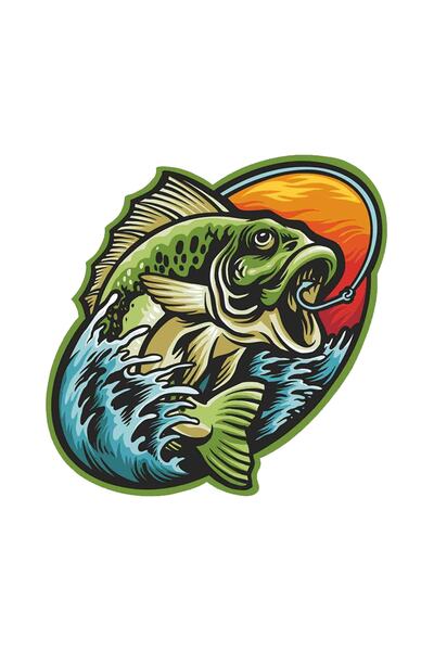 MegaSticker Fishing Balık Tutma Oto, Motorsiklet, Kask, Laptop Sticker 13x13 Cm