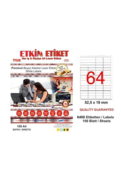 ETKİN ملصق ليزر Yn5164 64 قطعة 52.5x18 أبيض عادي