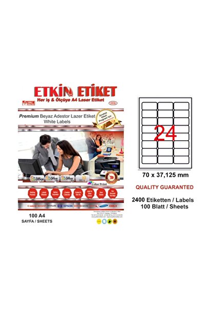 ETKİN ملصق ليزر Yn5037 24 قطعة 70x37,125 أبيض عادي