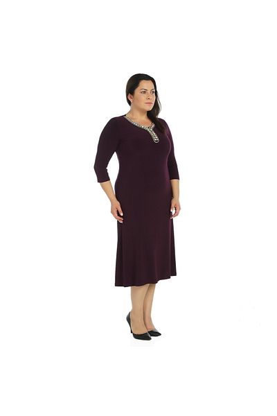 Nidya Moda Plus Size Colorful Jewelled Collar Plum Evening Dress-4091m