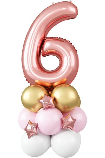 PARTİAVM Rose Theme Number Balloon Welcome Set Age Balloon Column Set (Easy S...