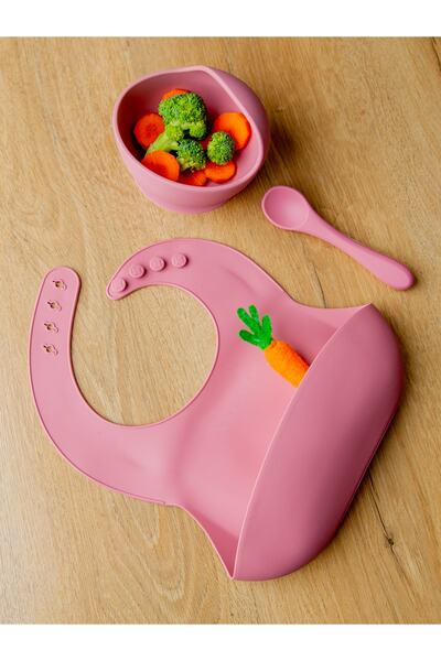 Sarebaby Silikon Beslenme Ve Yemek Seti Sağlık Sertifikalı Anti Bakteriyel Ve Isıya Dayanıklı Pembe