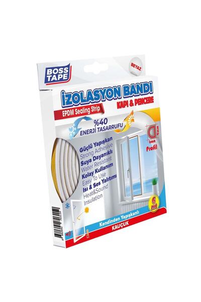 Boss Tape Kapı Pencere Yalıtım Bandı Fitili Soğuk Rüzgar Kesici Kendinden Yapışkanlı Beyaz 2x3 Metre
