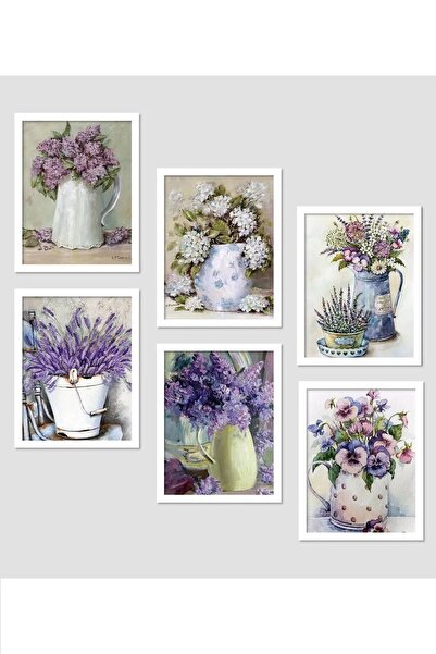 NT Handmade 6 Parça Vazoda Mor Çiçekler Duvar Dekoru Salon Oturma Yatak Odası Ofis Için 20x15 Tablo Seti