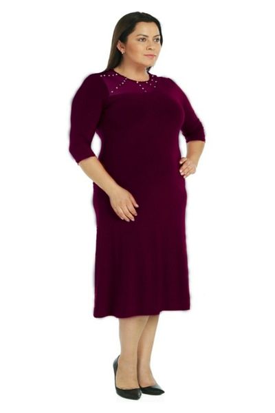 Nidya Moda Women's Plum Stone Embroidered Tulle Combination Evening Dress 4089M