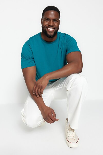 Trendyol Collection Plus Size Comfortable Petrol T-Shirt - TMNSS23TS00138