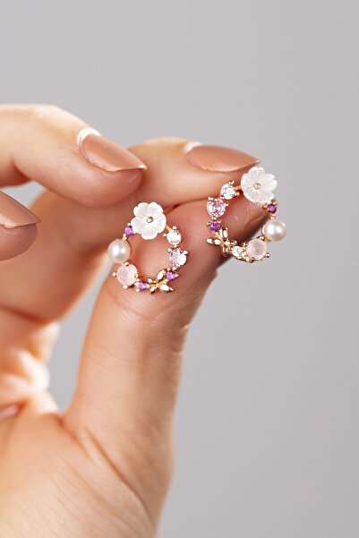 ESSARE 925 Ayar Rose Kaplama Bahar Esintisi Gümüş Kadın Çiçek Küpe