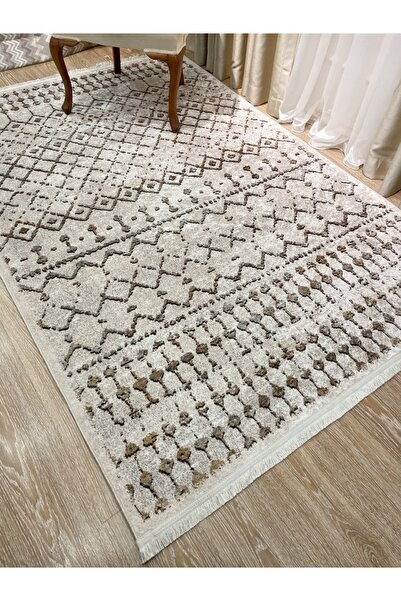 Brillant Etnik Desen Dekoratif Halı - Bej