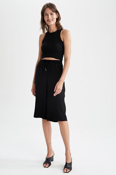 DeFacto Relax Fit High Waist Lace-Up Viscose Capri Trousers