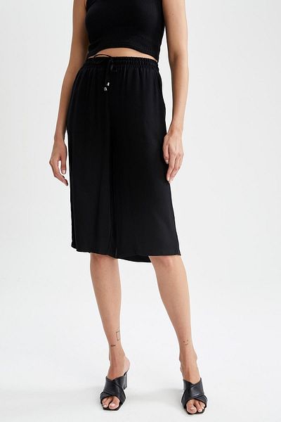 DeFacto Relax Fit High Waist Lace-Up Viscose Capri Trousers