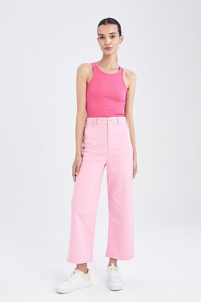 DeFacto Crop Fit High Waist Short Wide Leg Gabardine Trousers