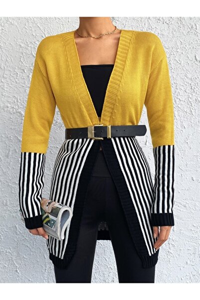 AQE FASHION Debeli Prugasto Otvoreni prednji deo, jednobojni, udoban kardigan...