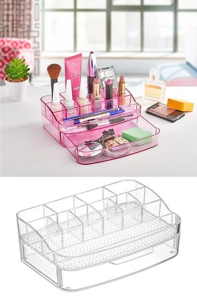Flosoft Transparent Makeup and Cosmetic Organizer - Box with Drawers and Organizing