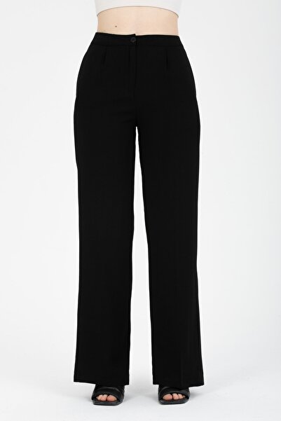 MD trend Women's Black High Waist Pleated Fabric Palazzo Pants
