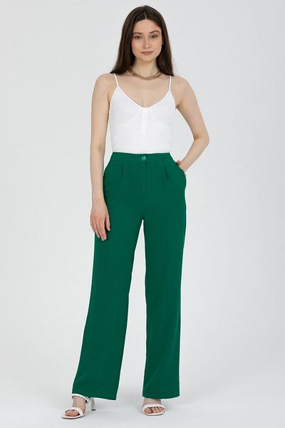 MD trend Pantaloni Palazzo din țesătură plisată cu talie înaltă, verzi