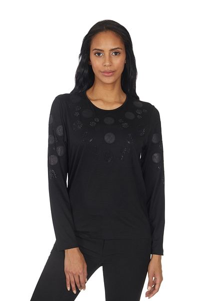 Solo Leather and Crystal Stone Printed Blouse